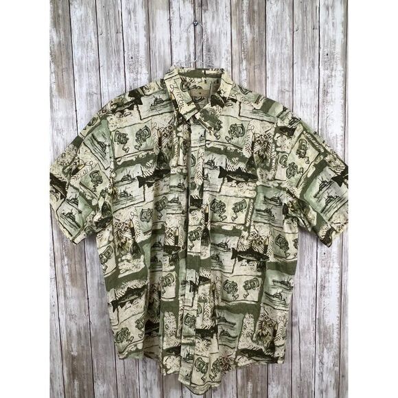 Royal Palm Reels Boats Fish Pattern Button Down Shirt Men's XL - Picture 1 of 3